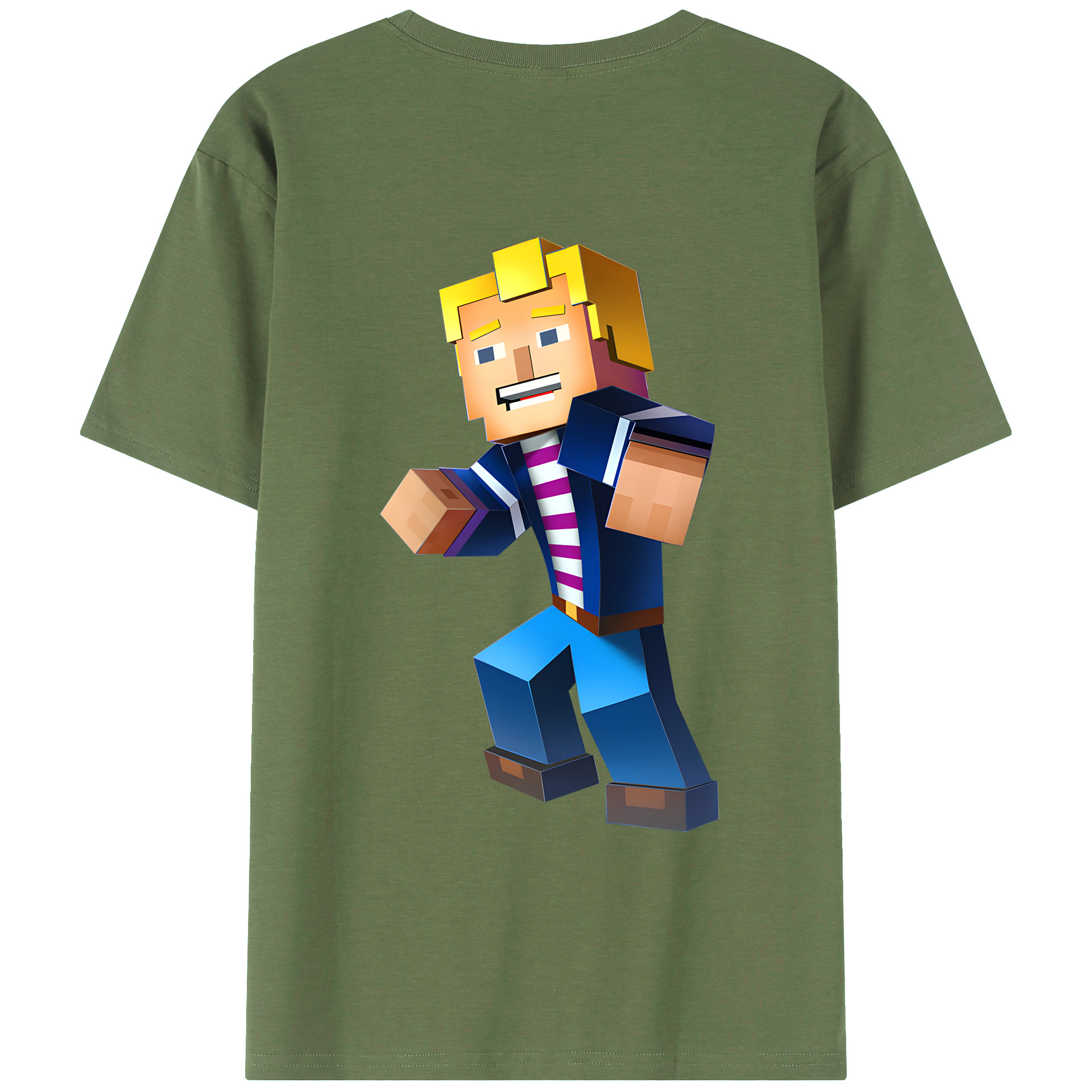 （画像用） マインクラフト ブロックの世界 Minecraft MC Block world 綿100％ メンズ半袖Tシャツ（バックプリント） 通気性